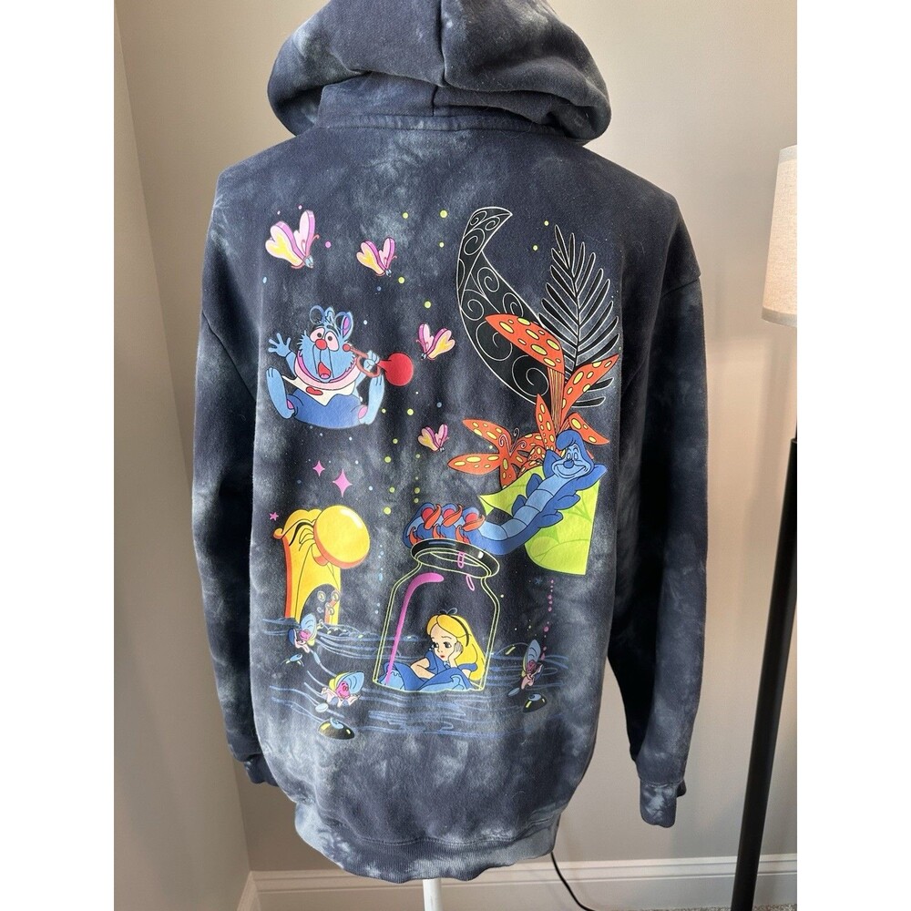 H&M Disney Alice In Wonderland Acid Wash Tie Dye Hoodie Small Cheshire Cat Print